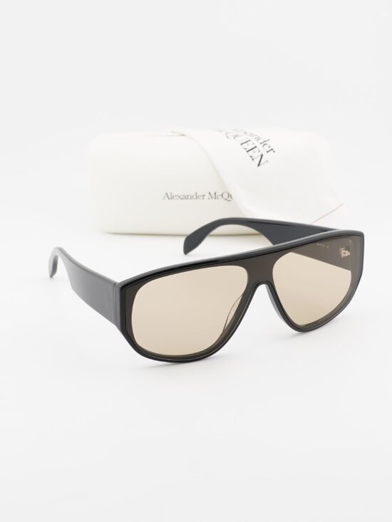Alexander McQueen AM0386S 002 Shield Sunglasses - Black / Brown main image 1